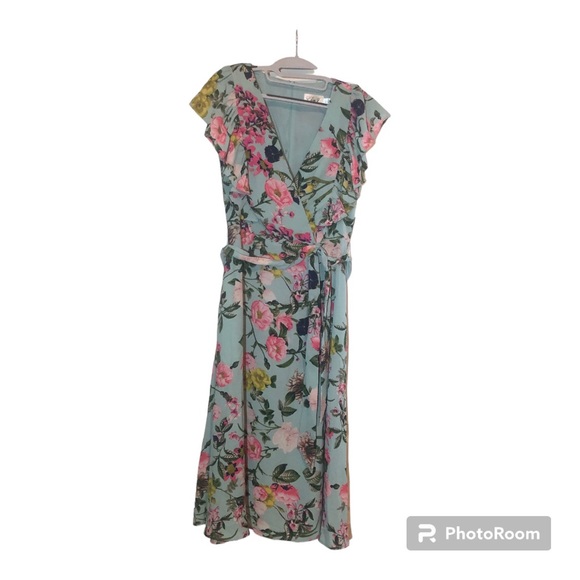 NEW Eliza J Floral Flutter Sleeve Dress Mint Size 6 - Picture 7 of 7